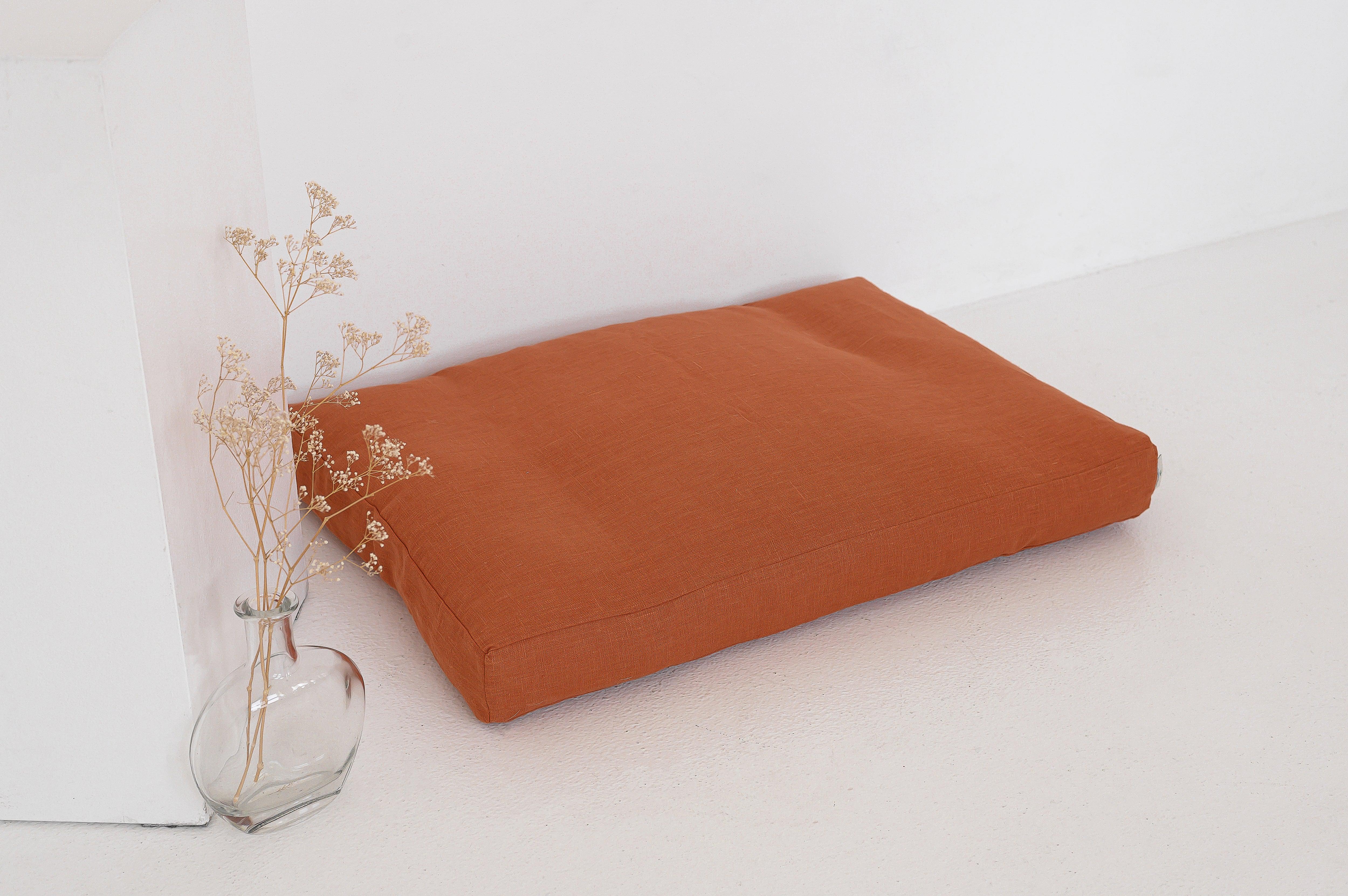 Natural Hemp Linen Pet Mat Pad Mattress Cushion Removable Washable Linen Cover Organic Hemp Fiber Filler in Natural Linen Fabric Padded Dog