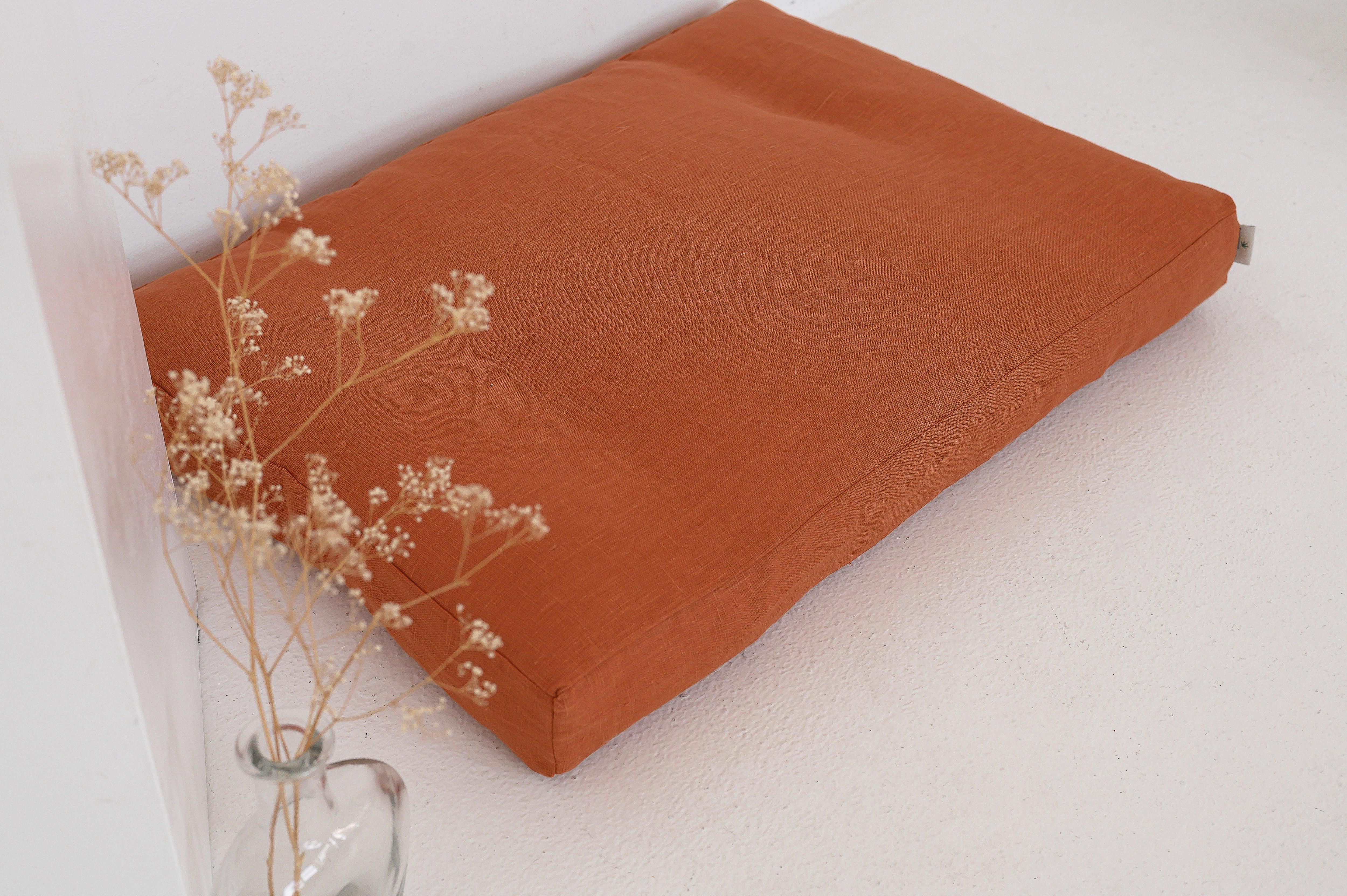 Natural Hemp Linen Pet Mat Pad Mattress Cushion Removable Washable Linen Cover Organic Hemp Fiber Filler in Natural Linen Fabric Padded Dog