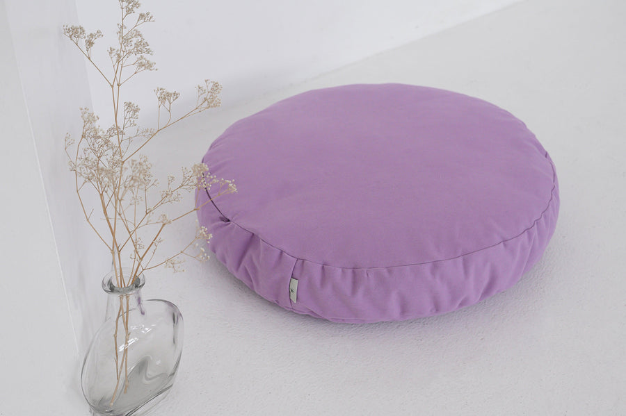 Round Hemp Cushion with Removable Lilac Cotton Cover Hemp Fiber Filling in Italian velvet fabric Floor cushion pillow custom made