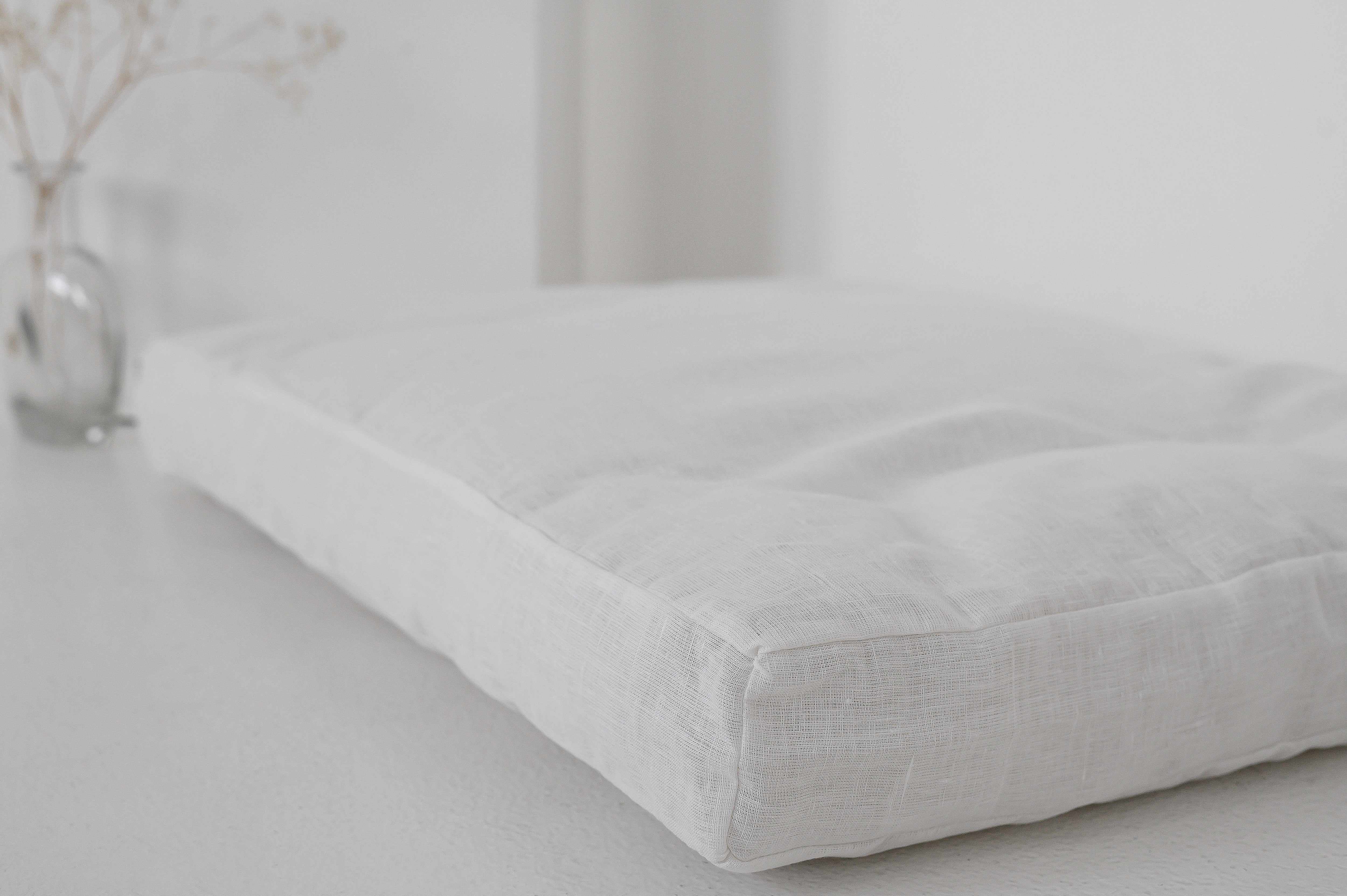 Hemp Linen pet mat pad mattress cushion with two removable White linen covers organic hemp fiber filler in white linen fabric