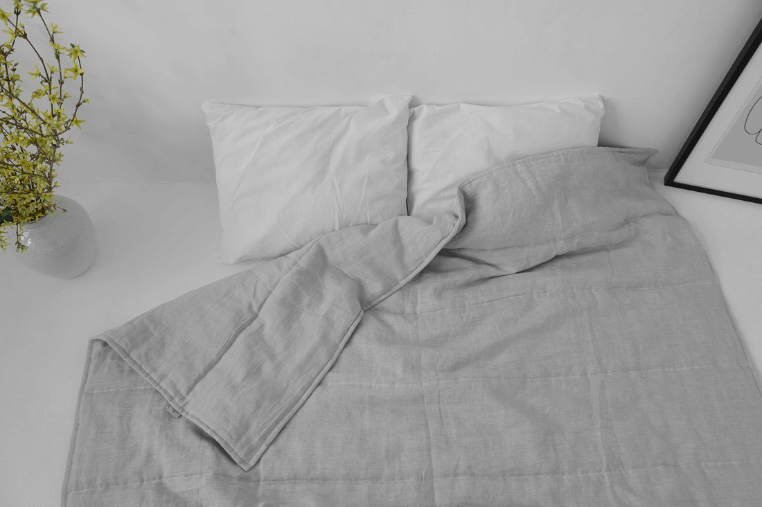 Hemp Linen Light Grey Natural Blanket Quilt Linen Soft Washed Fabric Filled Organic Hemp Fiber - Full Queen King custom size