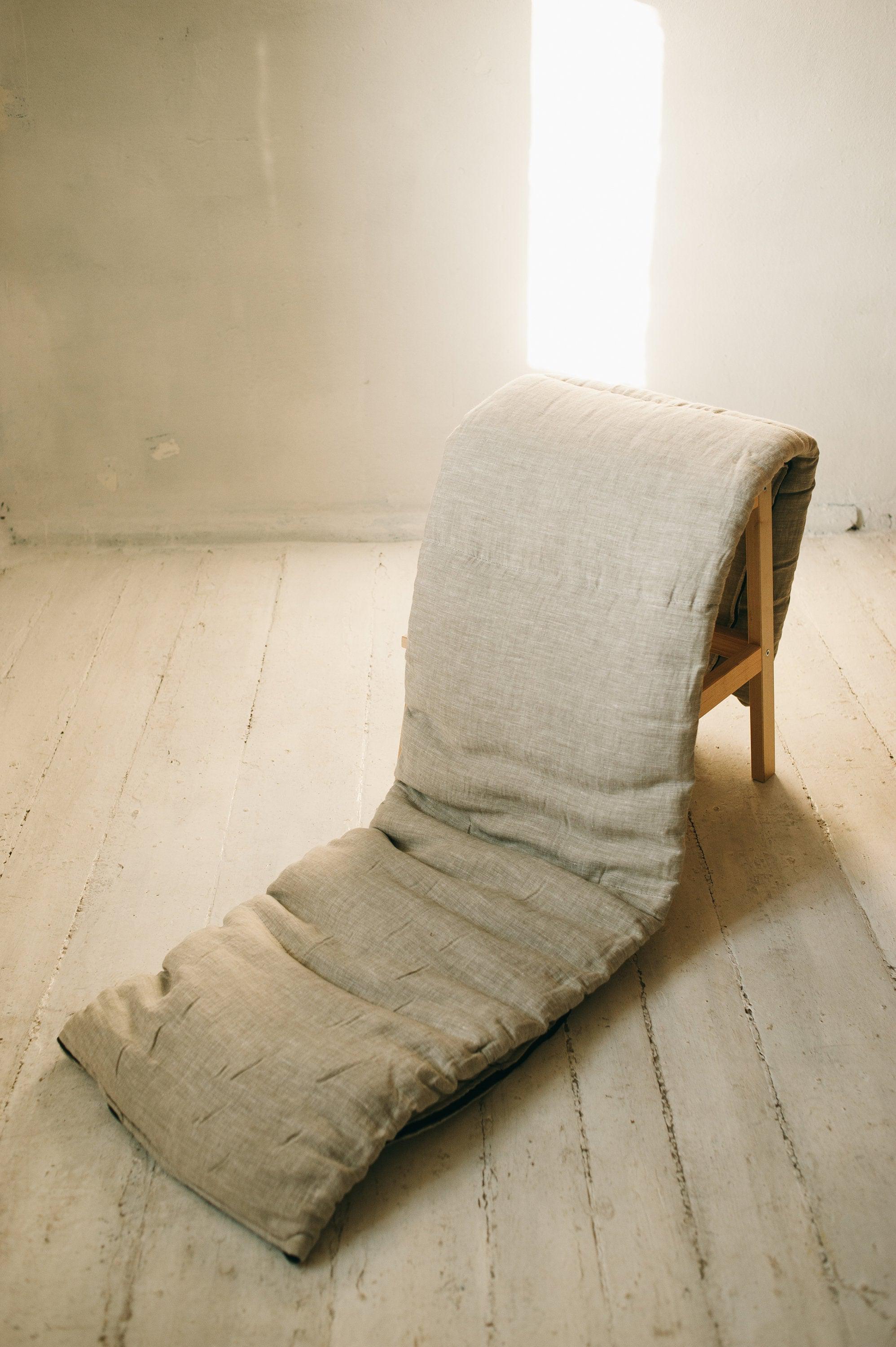 Thick HEMP Sleeping bag in washed linen fabric- organic hemp fiber filling + linen non-dyed fabric - blanket quilt, hand made