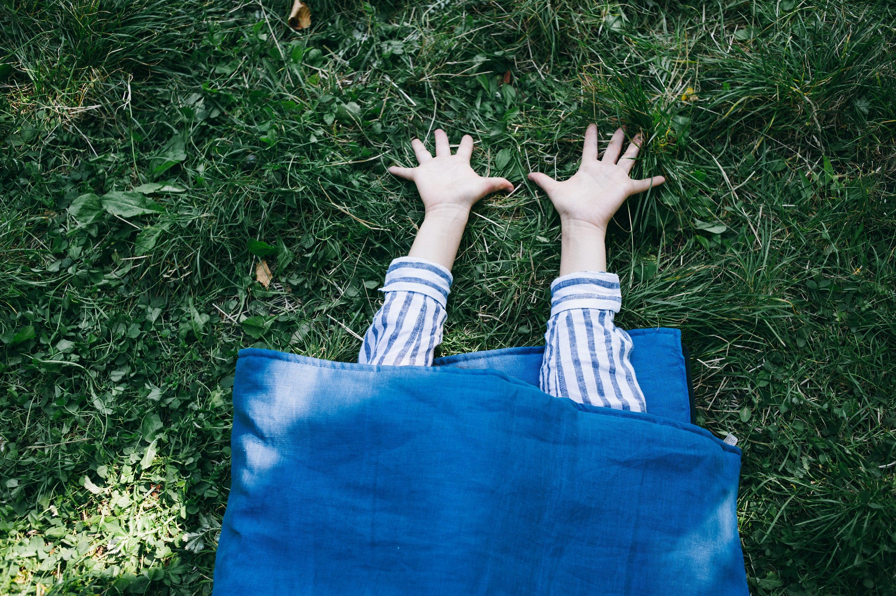 Todler organic HEMP Linen Sleeping bag "Adventurer" school Nap mat Kids organic hemp fiber filling in linen fabric blanket quilt, hand made