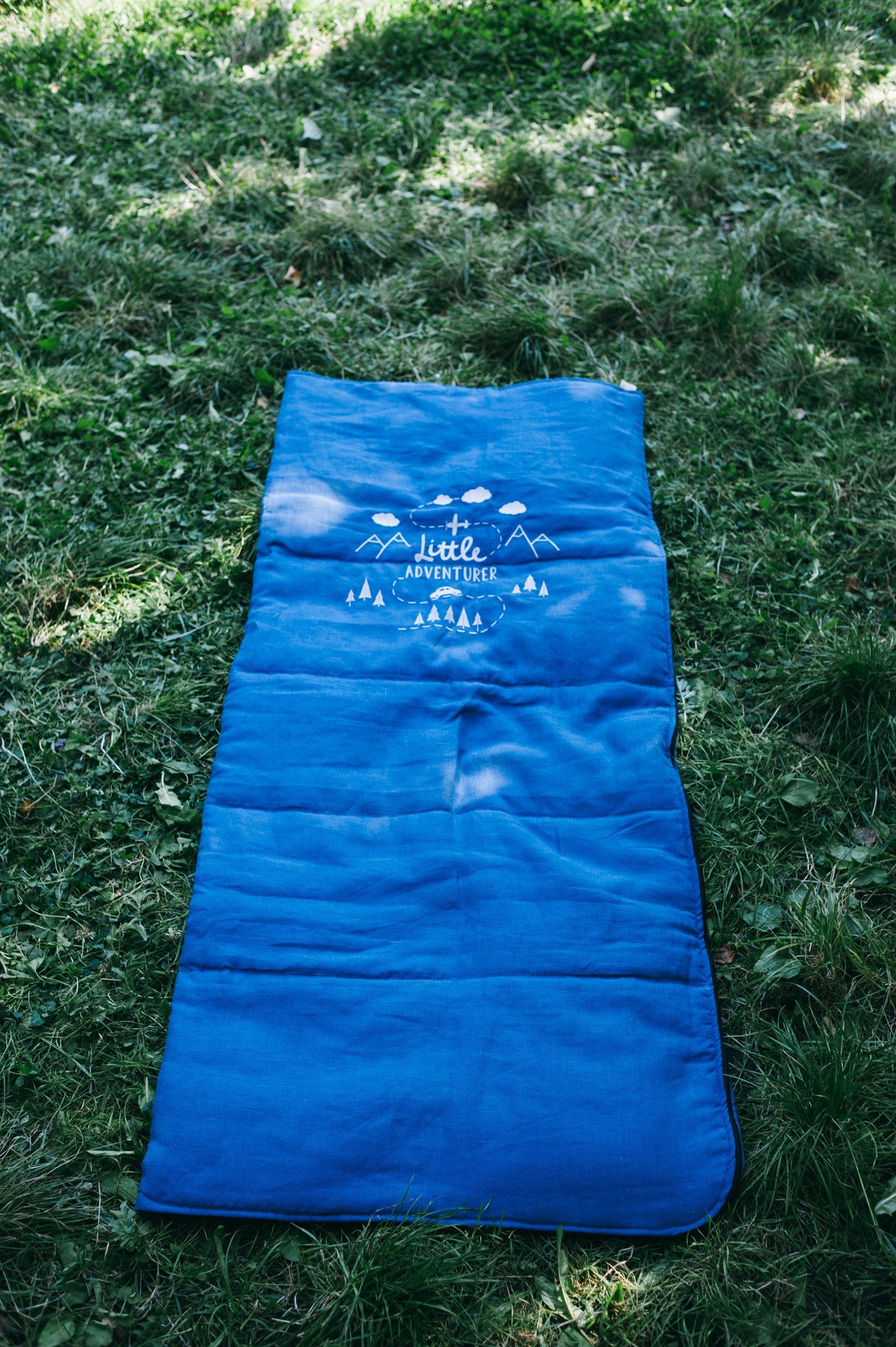 Todler organic HEMP Linen Sleeping bag "Adventurer" school Nap mat Kids organic hemp fiber filling in linen fabric blanket quilt, hand made