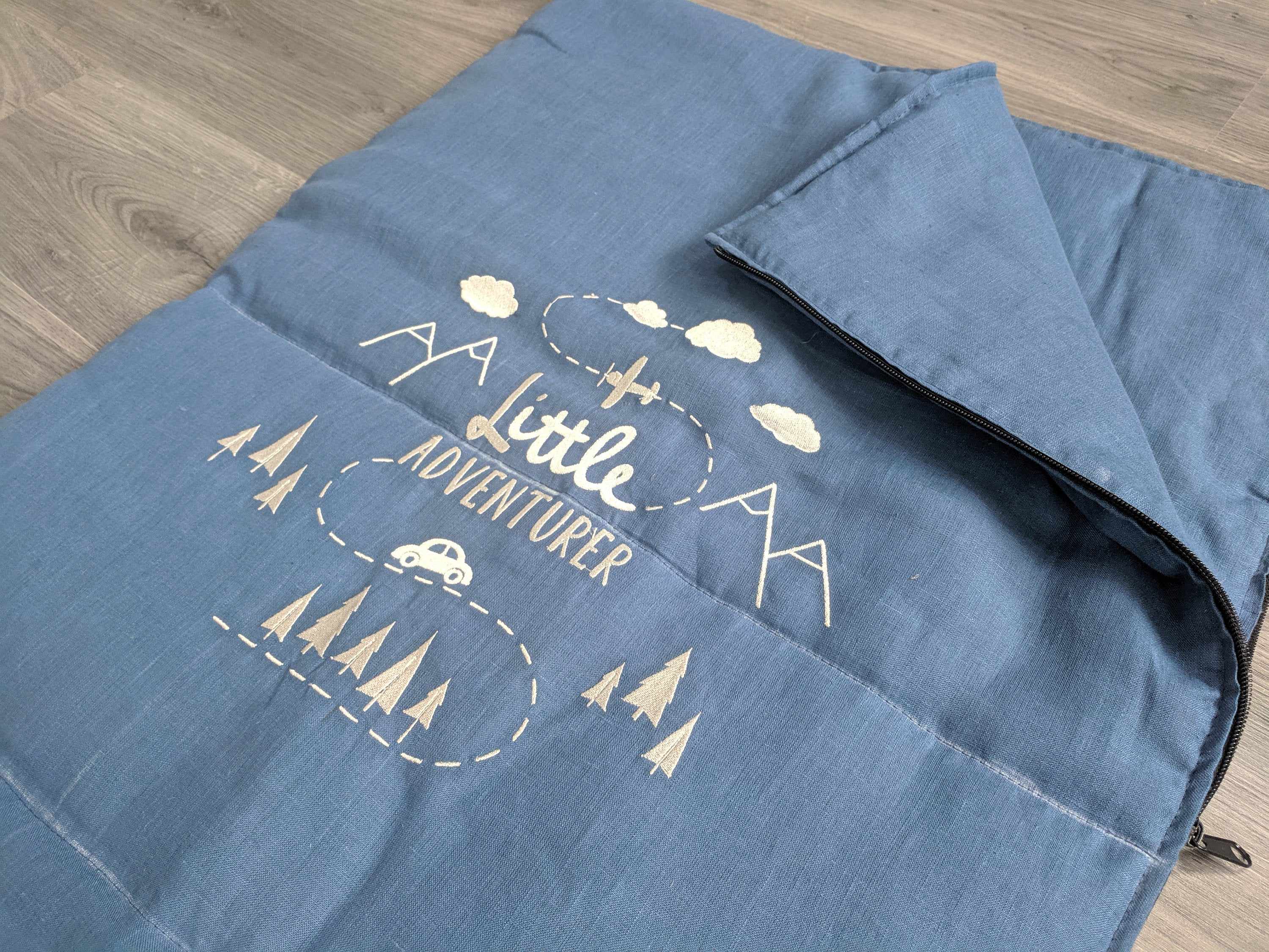 Todler organic HEMP Linen Sleeping bag "Adventurer" school Nap mat Kids organic hemp fiber filling in linen fabric blanket quilt, hand made