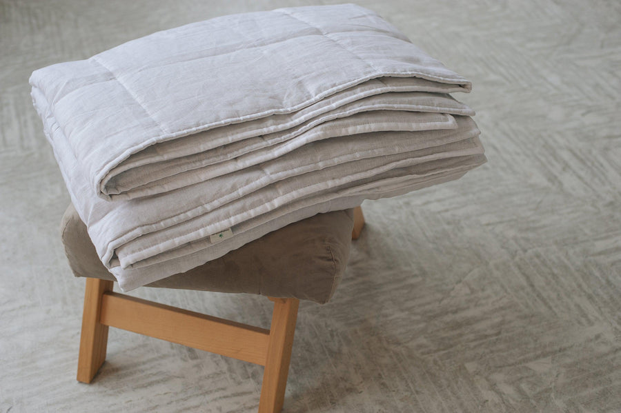 White Natural HEMP Linen blanket in squares- filler organic Hemp fiber in natural linen fabric customer sizes