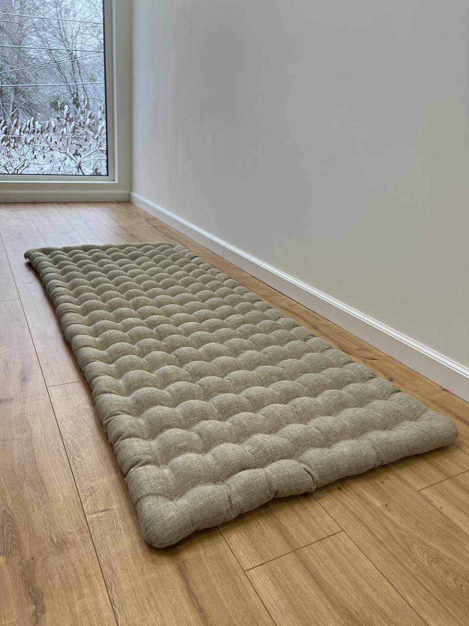 Natural linen floor topper filled organic buckwheat hulls filling yoga mat multi chamber futon in non-dyed Linen fabric