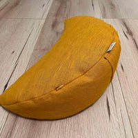 Mustard linen meditation Cresсent cushion filled with buckwheat hulls Yoga support pillow