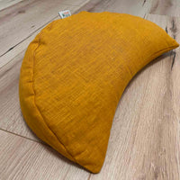 Mustard linen meditation Cresсent cushion filled with buckwheat hulls Yoga support pillow