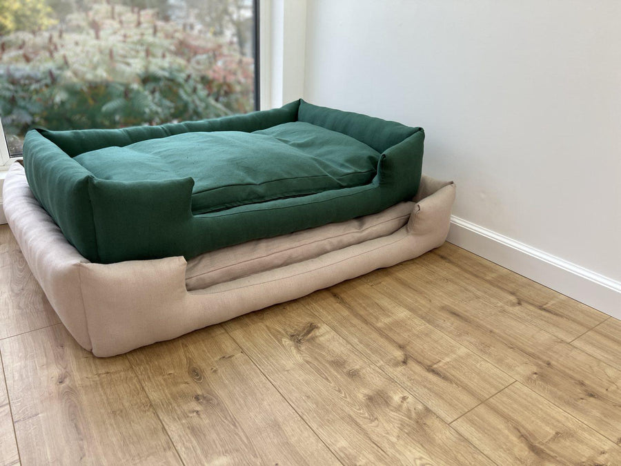 HEMP pet bed filled organic HEMP Fiber in natural linen fabric with a thick topper inside - mat carpet - house for cats dogs organic