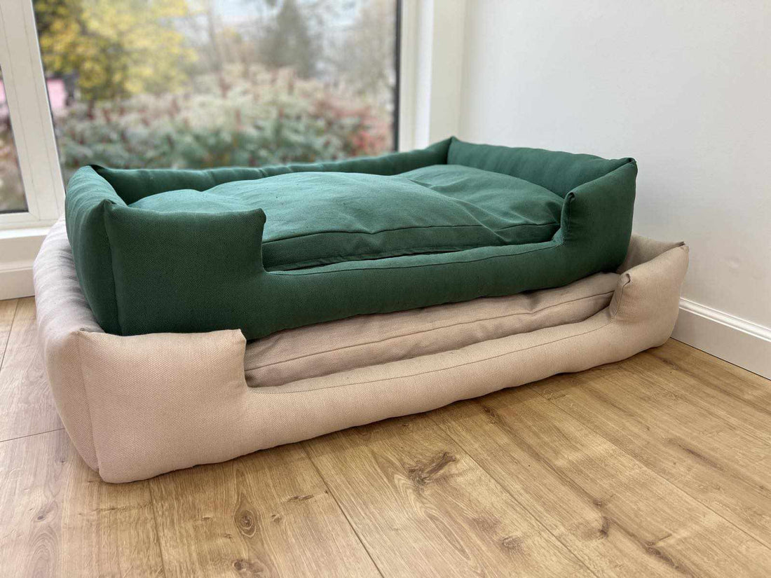 HEMP pet bed filled organic HEMP Fiber in natural linen fabric with a thick topper inside - mat carpet - house for cats dogs organic